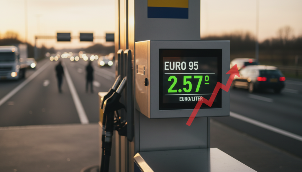 Nederlands benzinestation met digitale pomp die stijgende brandstofprijzen in 2026 toont
